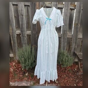 Vintage White and Blue Striped Maxi Dress